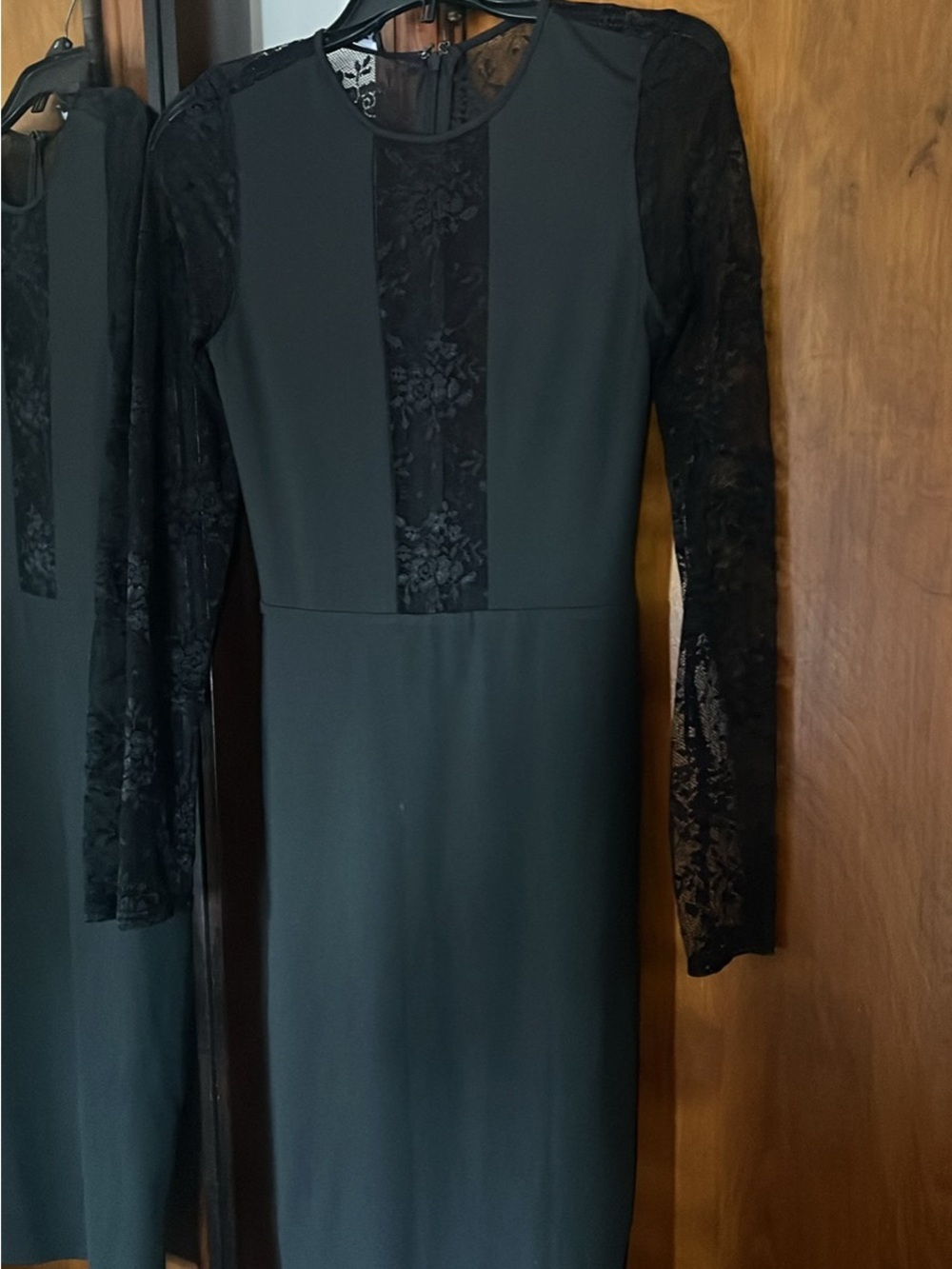 Black Long-Sleeve Lace-Panel Pencil Dress